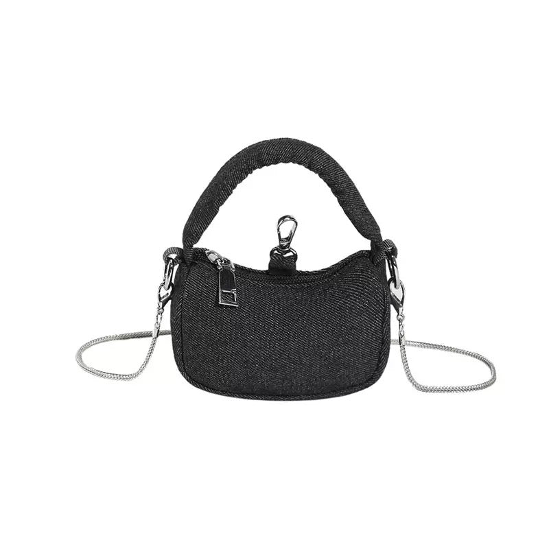 Petithee Dark Mini Shoulder Bag with Chain & Top Handle