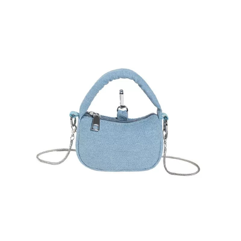 Chic Denim-Look Mini Shoulder Bag with Chain Strap