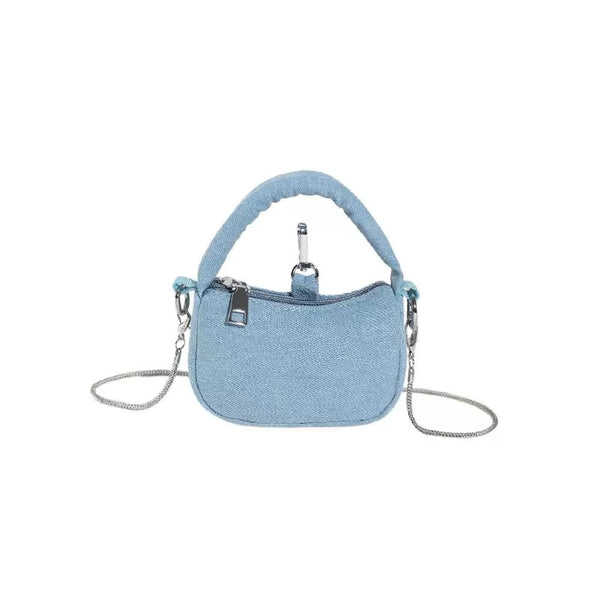 Chic Denim-Look Mini Shoulder Bag with Chain Strap