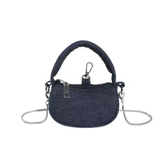 Chic Denim-Look Mini Shoulder Bag with Chain Accent
