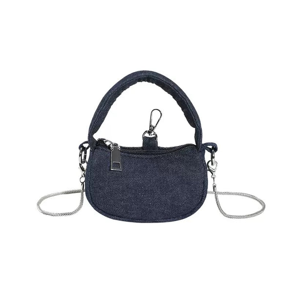 Chic Denim-Look Mini Shoulder Bag with Chain Accent